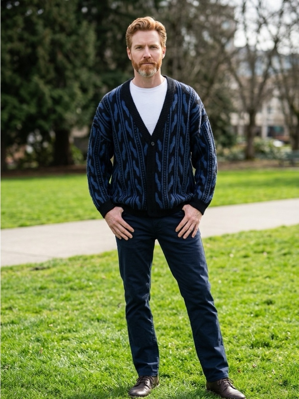 United Colors of Benetton Men’s Striped Cable Knit Cardigan Coogi Style Grandpa